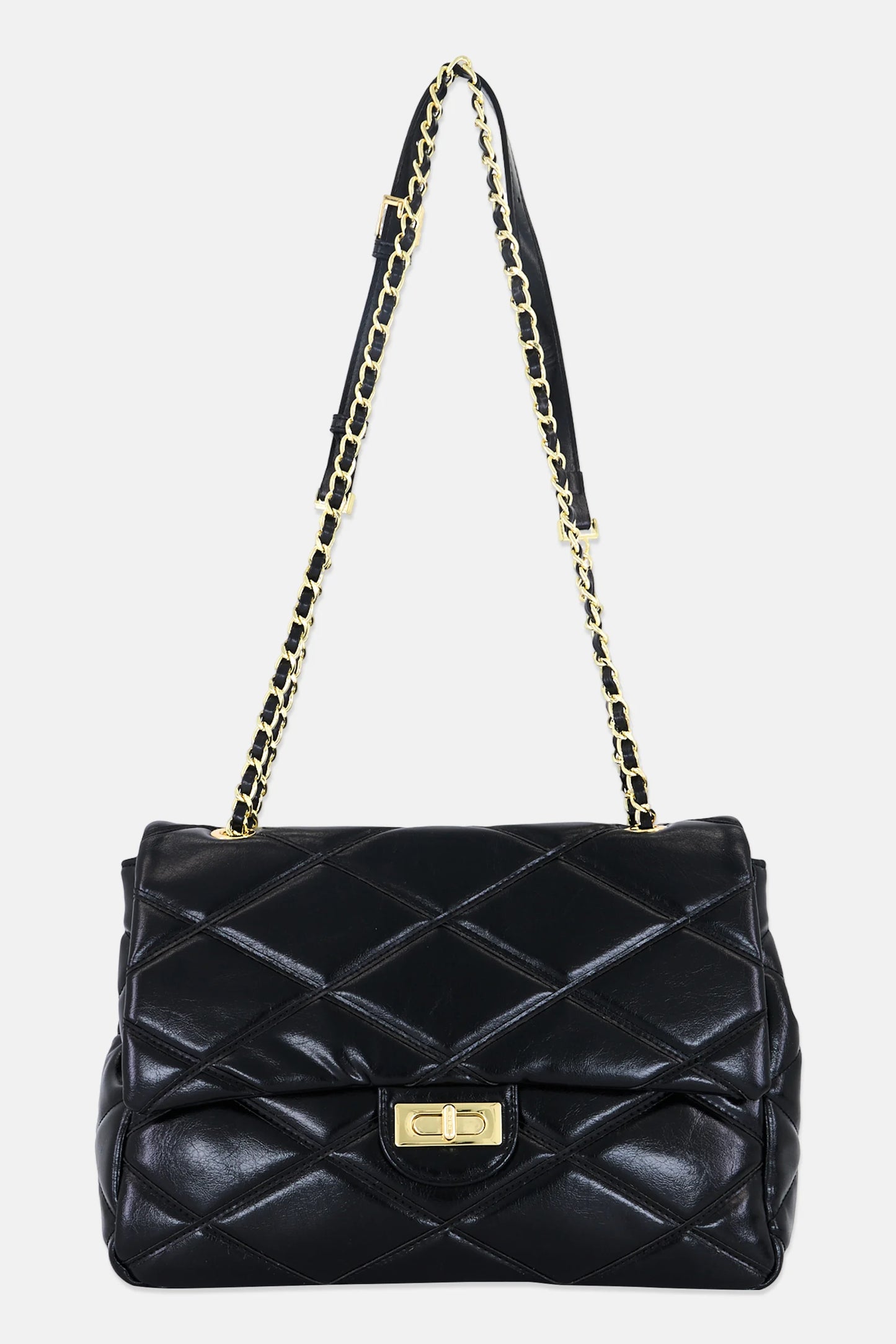 Bebe Women Quilted Turn Lock Handbag, Black