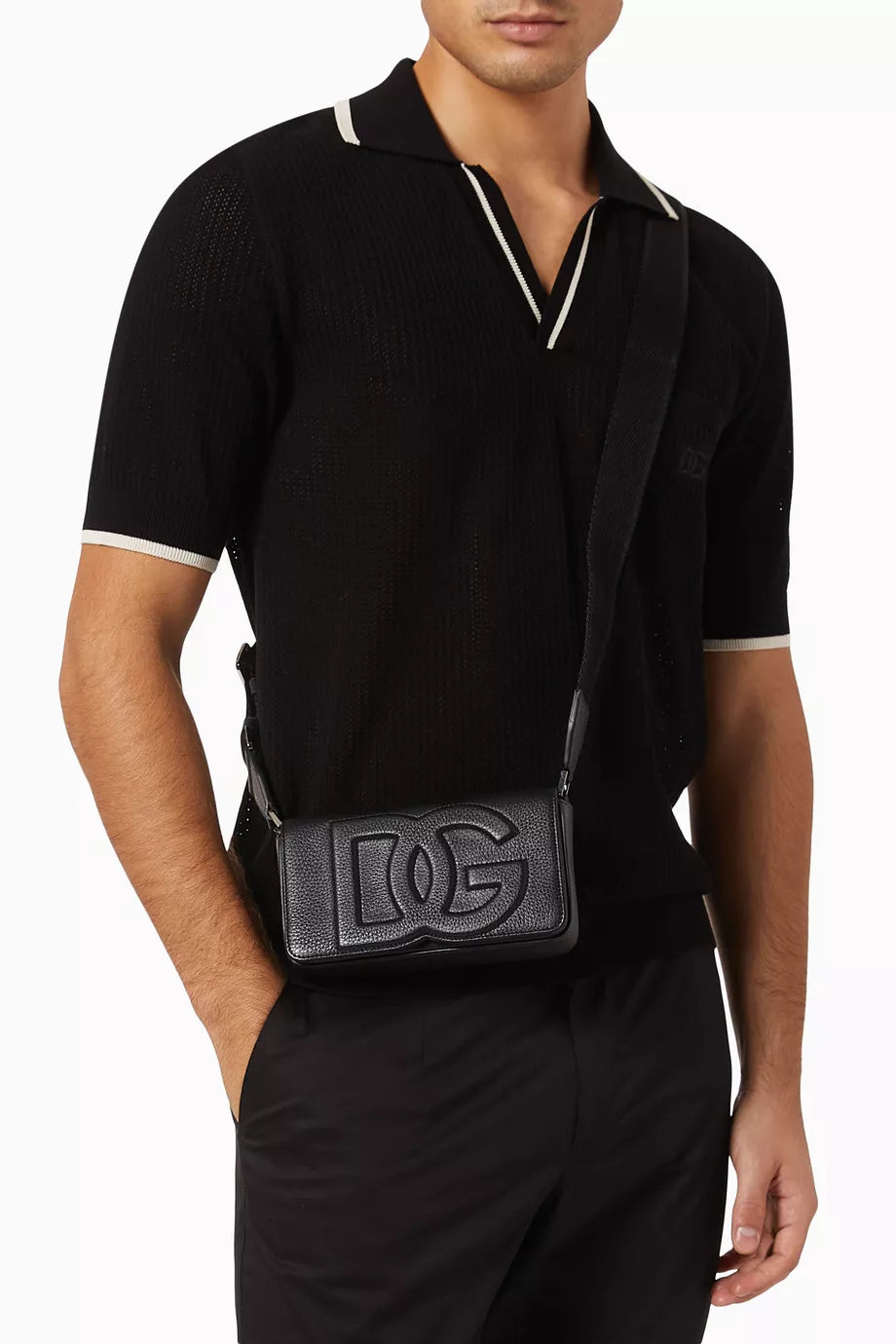 DOLCE & GABBANA DG Logo Crossbody Bag in Leather Black Men