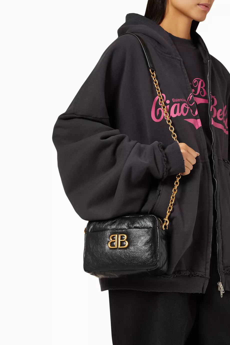 Balenciaga XS Monaco Camera Bag in Arena Calfskin Black