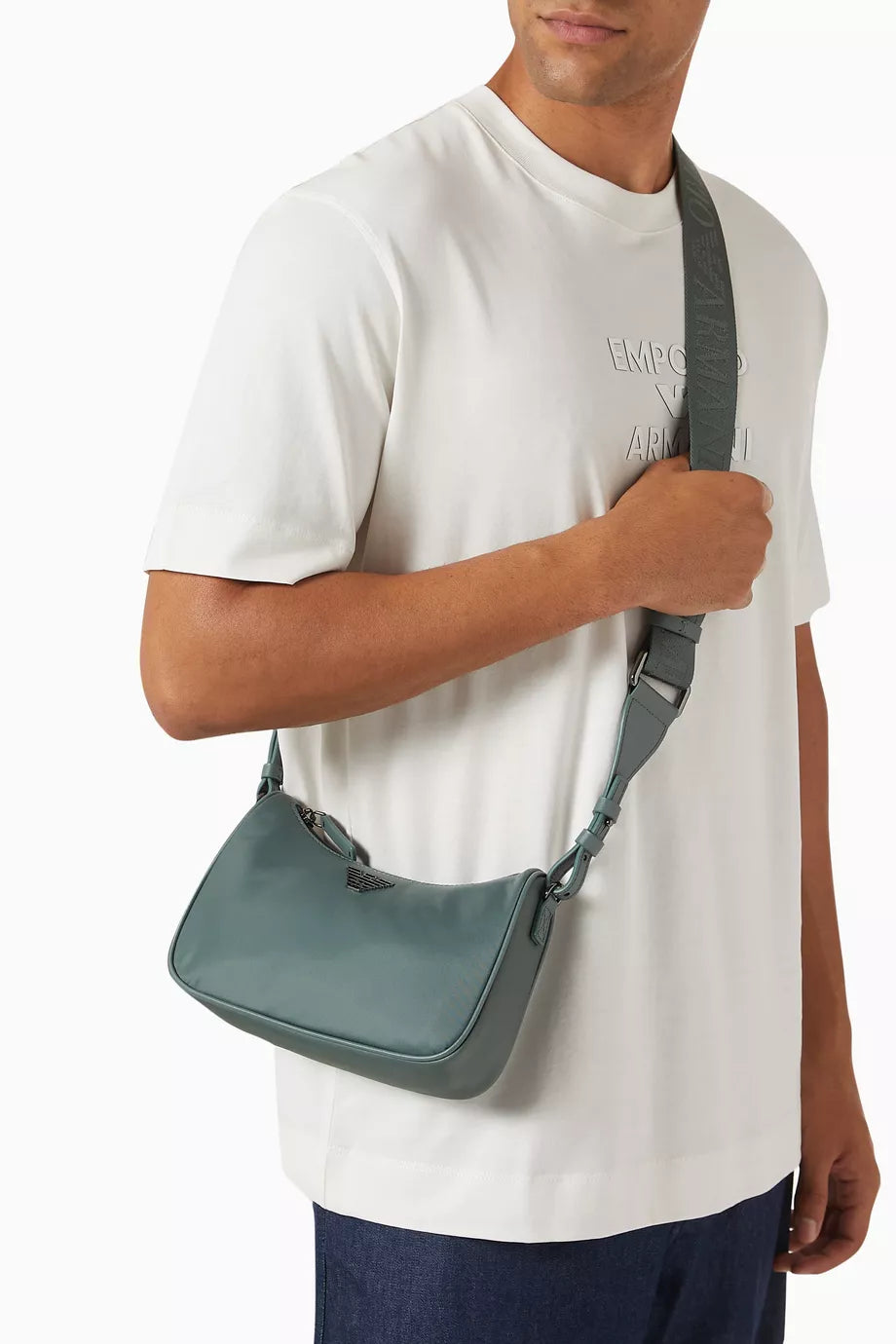Emporio Armani Eagle Logo Crossbody Bag in Nylon Grey