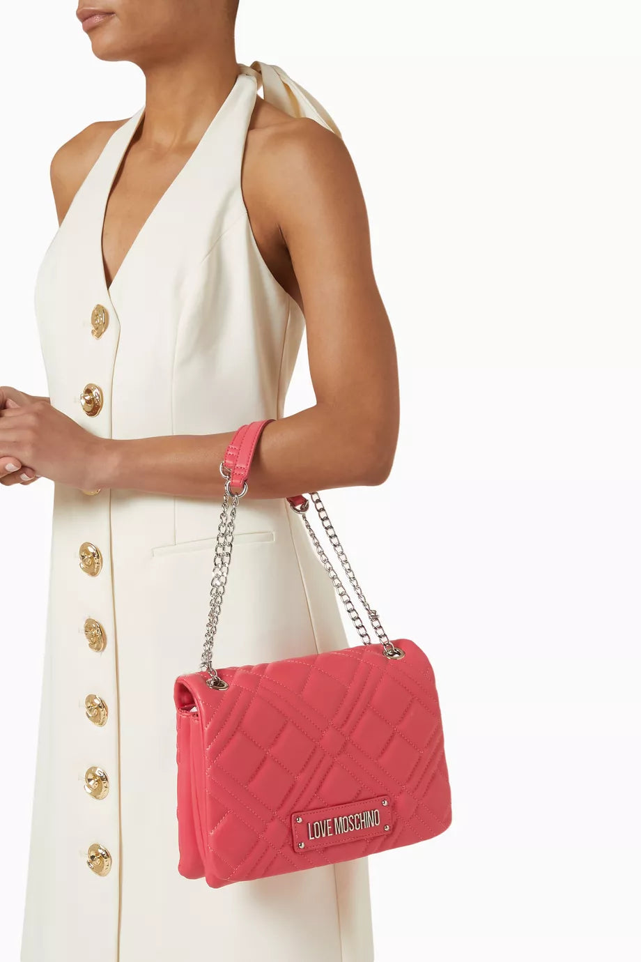 LOVE MOSCHINO Quilted Shoulder Bag in Faux Leather Pink