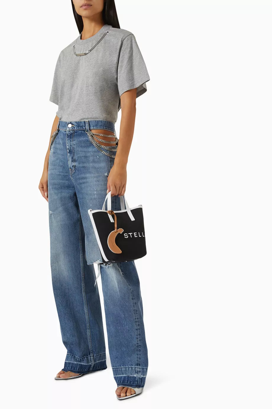 Stella McCartney Logo Crossbody Tote Bag in Bananatex® Canvas Black