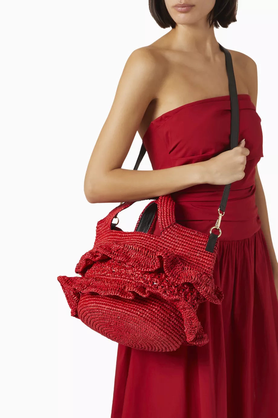 Sensi Studio Medium Ruffle Bag in Toquilla Straw