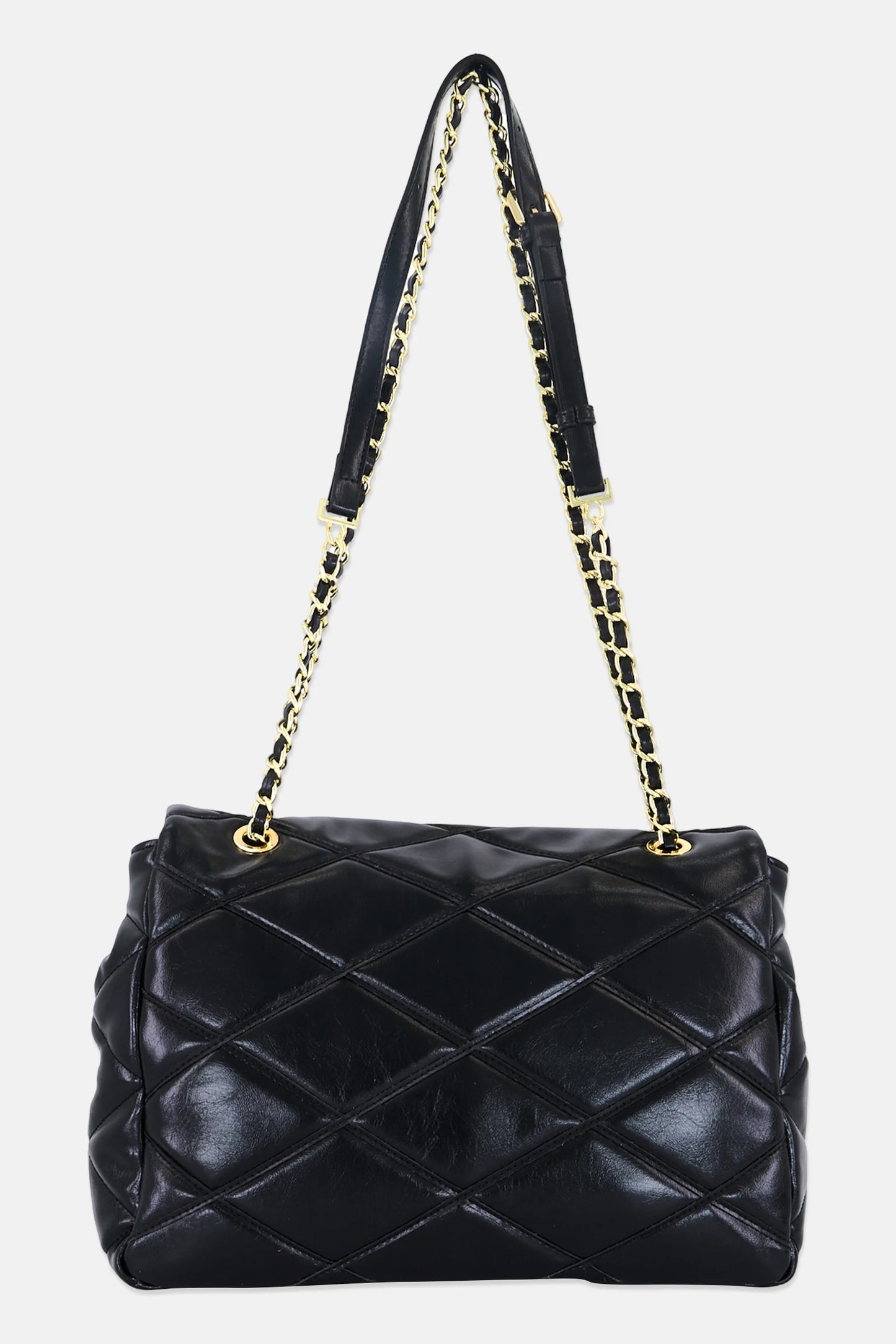 Bebe Women Quilted Turn Lock Handbag, Black