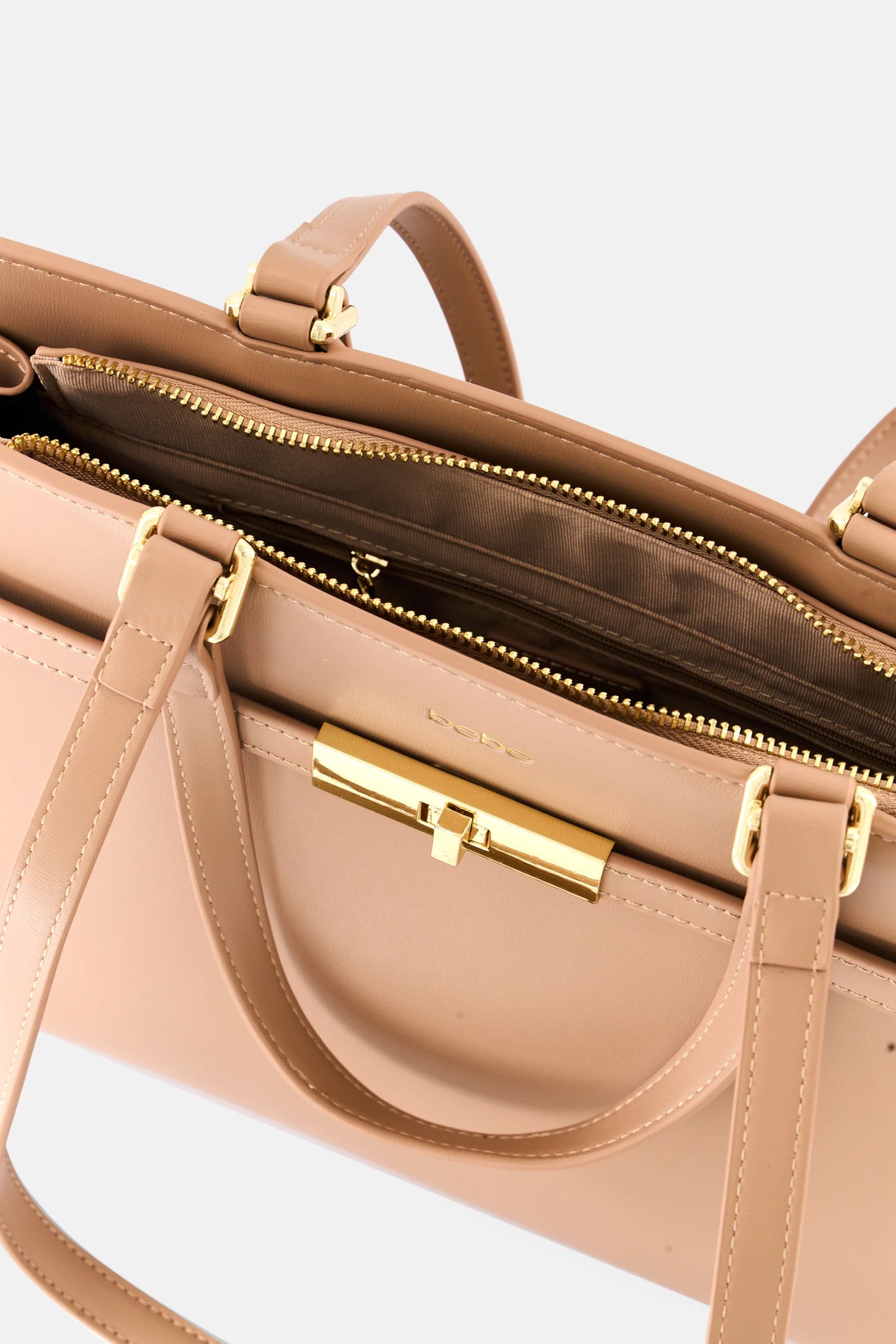 Bebe Women Brand Logo Satchel, Beige