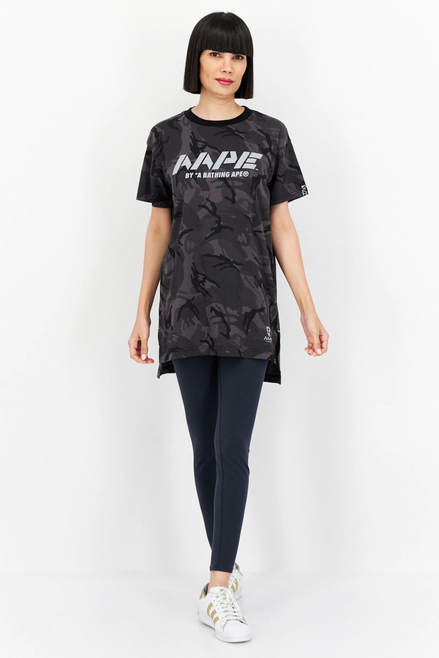 AAPE Women Crew Neck Short Sleeves Camouflage T-Shirt, Black