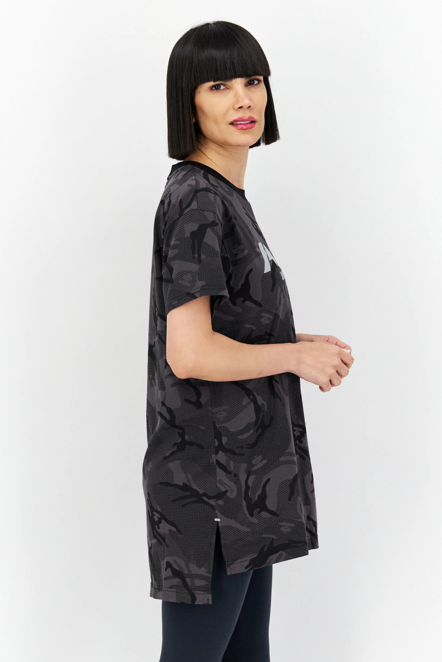 AAPE Women Crew Neck Short Sleeves Camouflage T-Shirt, Black