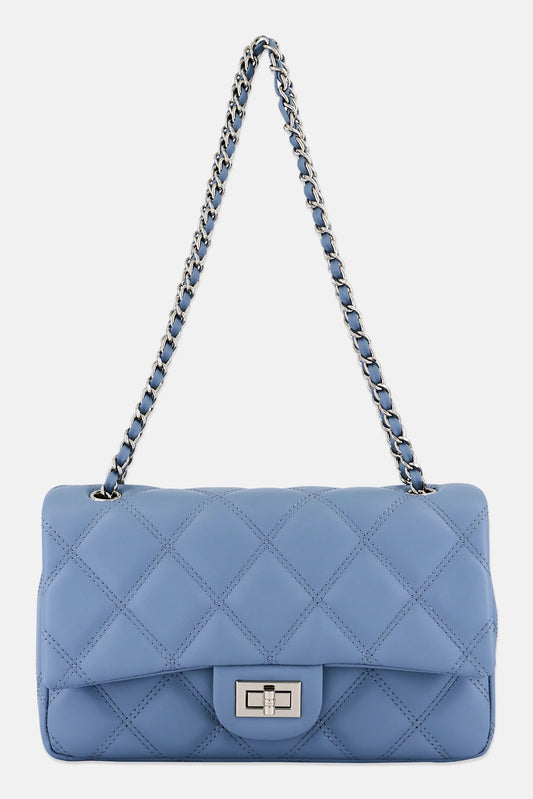 Bebe Quilted Turn Lock Cross Body Bag, Slate Blue