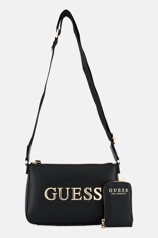 Guess Women Brand Logo Cross Body Bag With Purse, Black