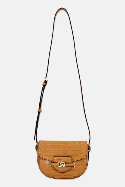 Michael Kors Saddle Crocodile Embossed Cross Body Bag, Tan