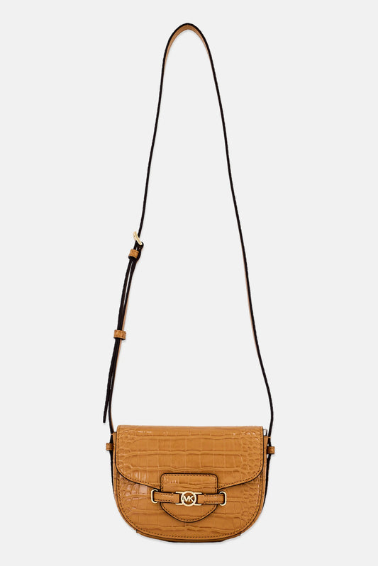 Michael Kors Saddle Crocodile Embossed Cross Body Bag, Tan