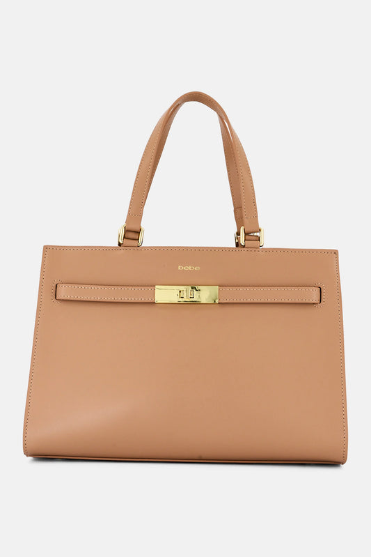 Bebe Women Brand Logo Satchel, Beige