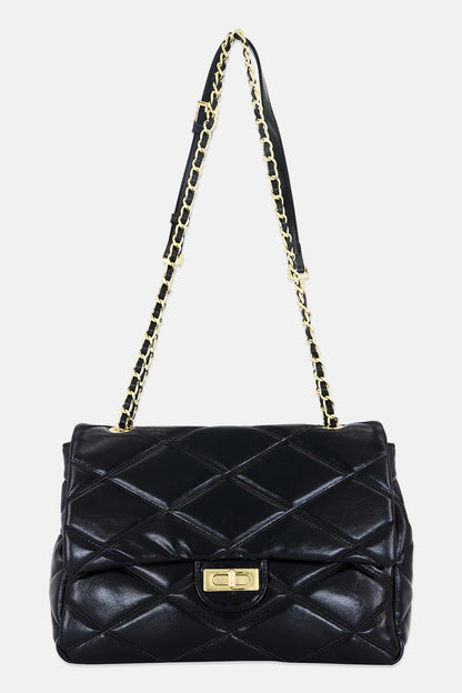 Bebe Women Quilted Turn Lock Handbag, Black