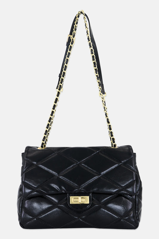 Bebe Women Quilted Turn Lock Handbag, Black