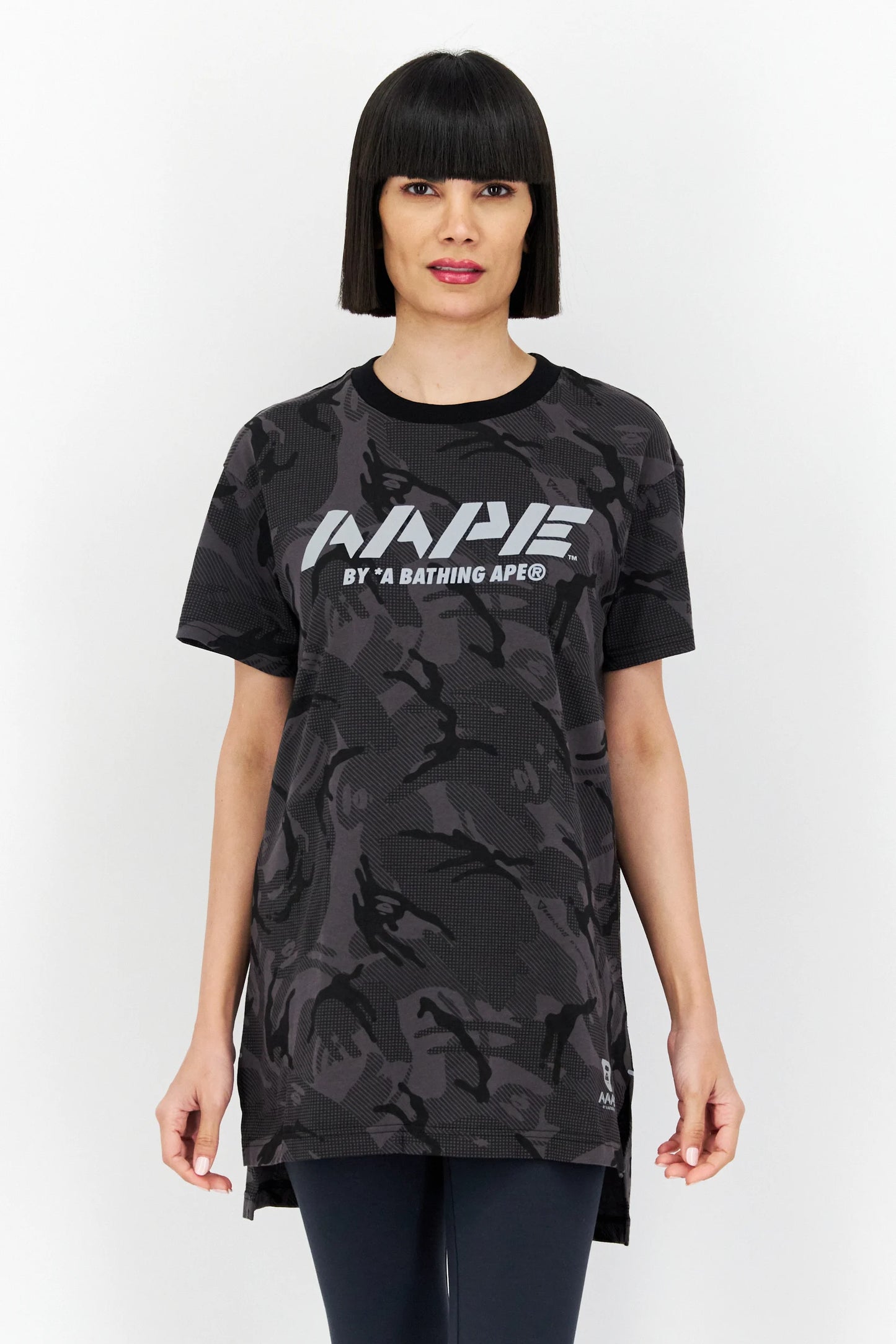 AAPE Women Crew Neck Short Sleeves Camouflage T-Shirt, Black