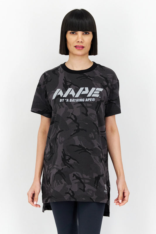 AAPE Women Crew Neck Short Sleeves Camouflage T-Shirt, Black