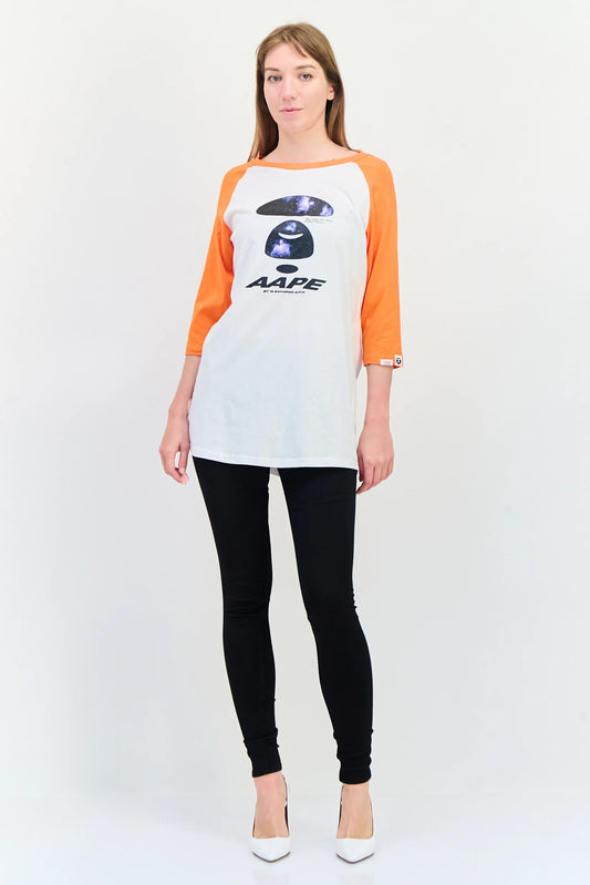 AAPE Women Crew Neck Long Sleeve Graphic Print T Shirt, Multicolor