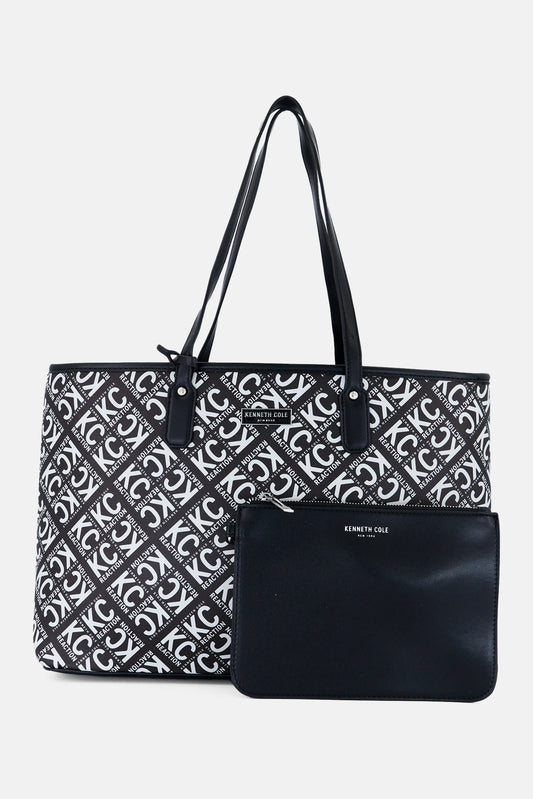 Kenneth Cole Women Brand Logo Tote Bag With Pouch, Black