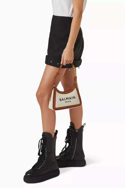 BALMAIN B-Army Shoulder Bag in Canvas & Leather