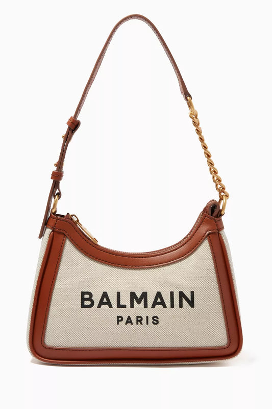 BALMAIN B-Army Shoulder Bag in Canvas & Leather