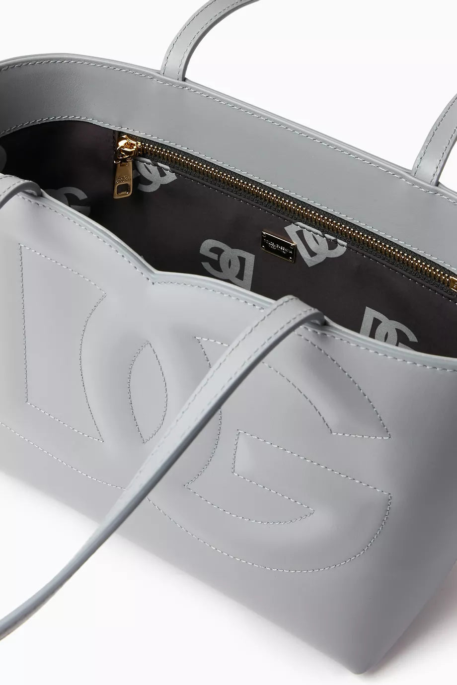 DOLCE & GABBANA Small DG-embossed Logo Tote Bag in Calfskin Grey