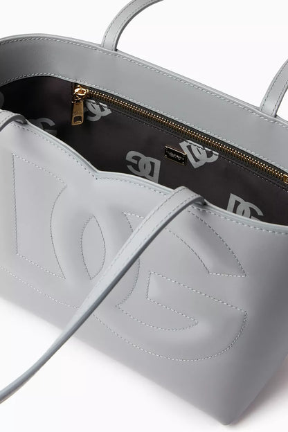 DOLCE & GABBANA Small DG-embossed Logo Tote Bag in Calfskin Grey