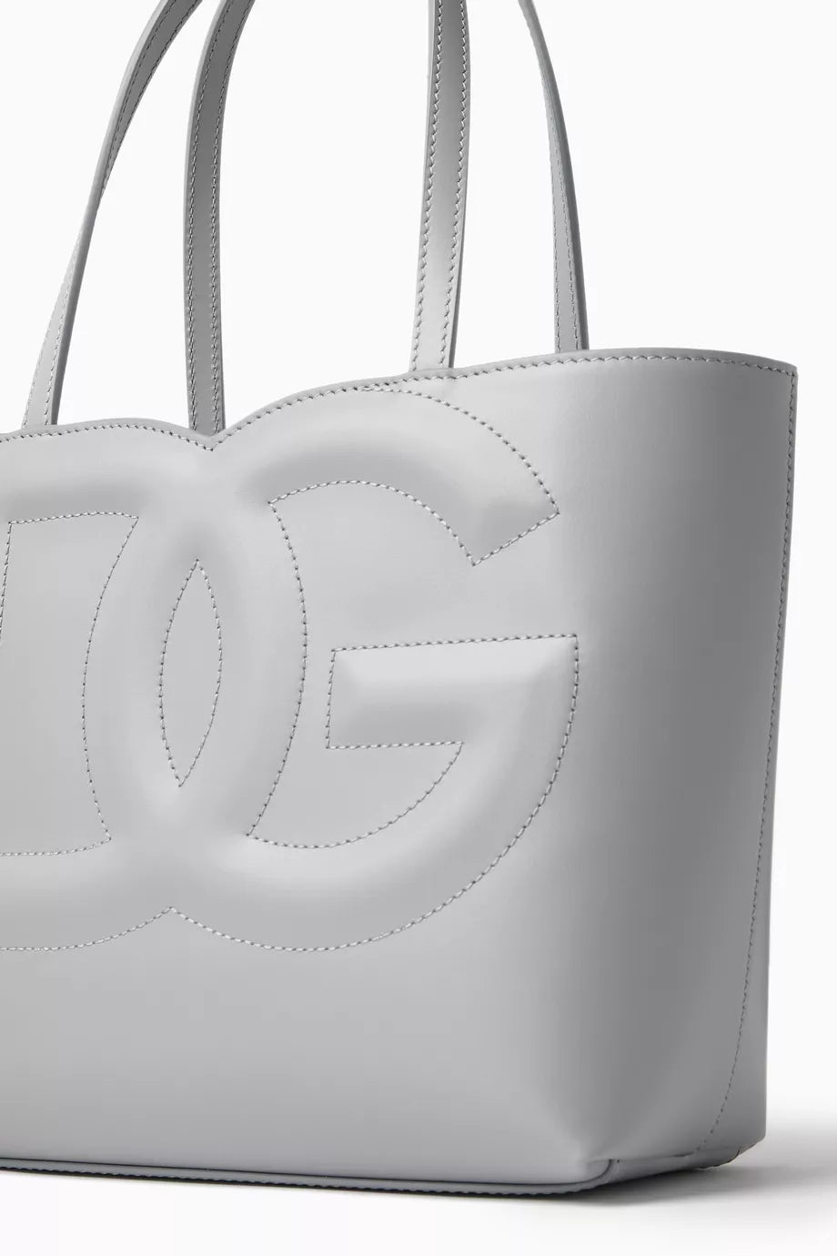 DOLCE & GABBANA Small DG-embossed Logo Tote Bag in Calfskin Grey