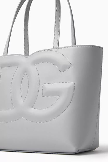 DOLCE & GABBANA Small DG-embossed Logo Tote Bag in Calfskin Grey