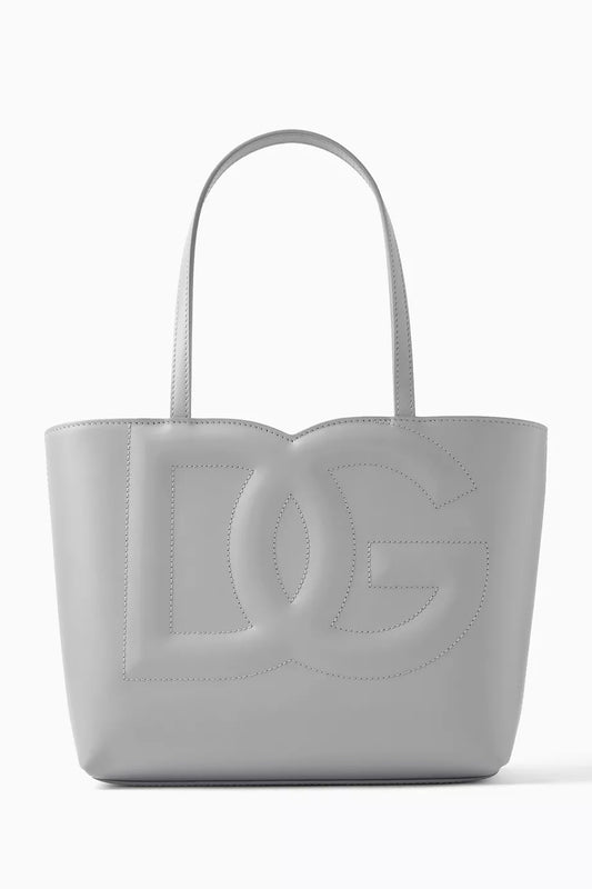 DOLCE & GABBANA Small DG-embossed Logo Tote Bag in Calfskin Grey