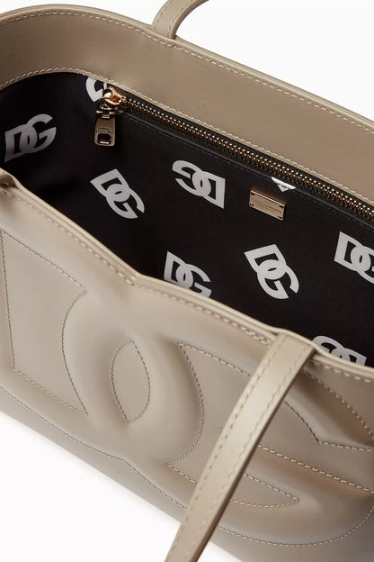 DOLCE & GABBANA Small DG-embossed Logo Tote Bag in Calfskin Camel