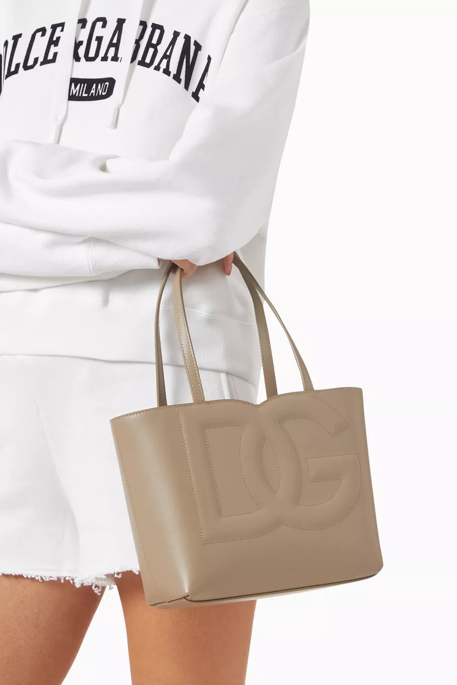 DOLCE & GABBANA Small DG-embossed Logo Tote Bag in Calfskin Camel