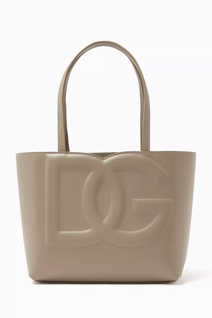 DOLCE & GABBANA Small DG-embossed Logo Tote Bag in Calfskin Camel