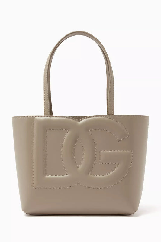 DOLCE & GABBANA Small DG-embossed Logo Tote Bag in Calfskin Camel