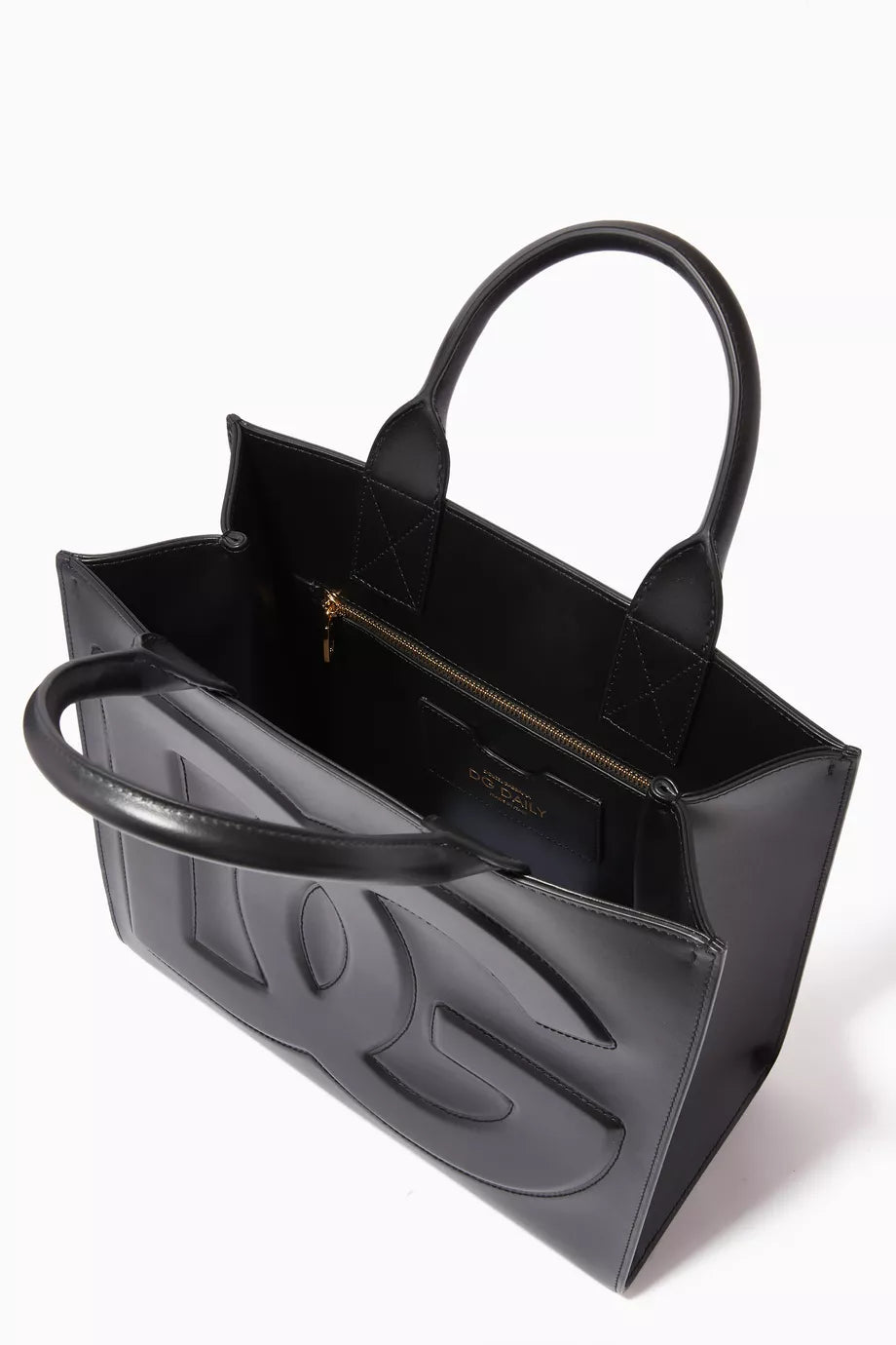 DOLCE & GABBANA Small DG Daily Shopper Tote Bag in Calfskin Black