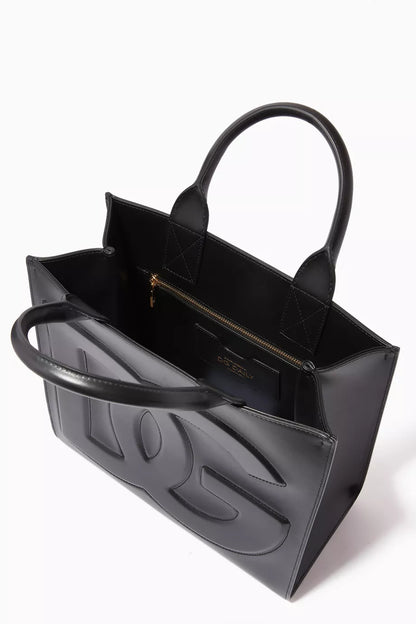 DOLCE & GABBANA Small DG Daily Shopper Tote Bag in Calfskin Black