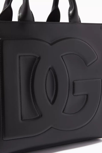 DOLCE & GABBANA Small DG Daily Shopper Tote Bag in Calfskin Black
