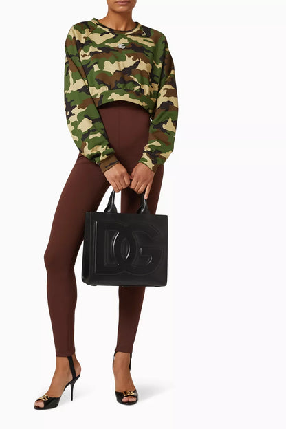 DOLCE & GABBANA Small DG Daily Shopper Tote Bag in Calfskin Black