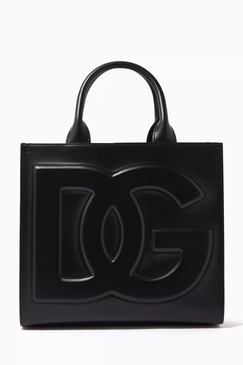 DOLCE & GABBANA Small DG Daily Shopper Tote Bag in Calfskin Black