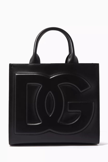 DOLCE & GABBANA Small DG Daily Shopper Tote Bag in Calfskin Black