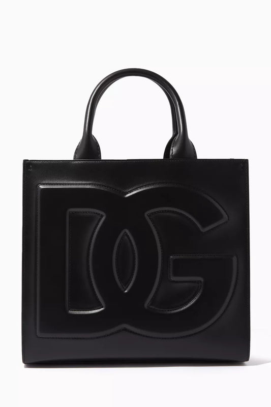 DOLCE & GABBANA Small DG Daily Shopper Tote Bag in Calfskin Black
