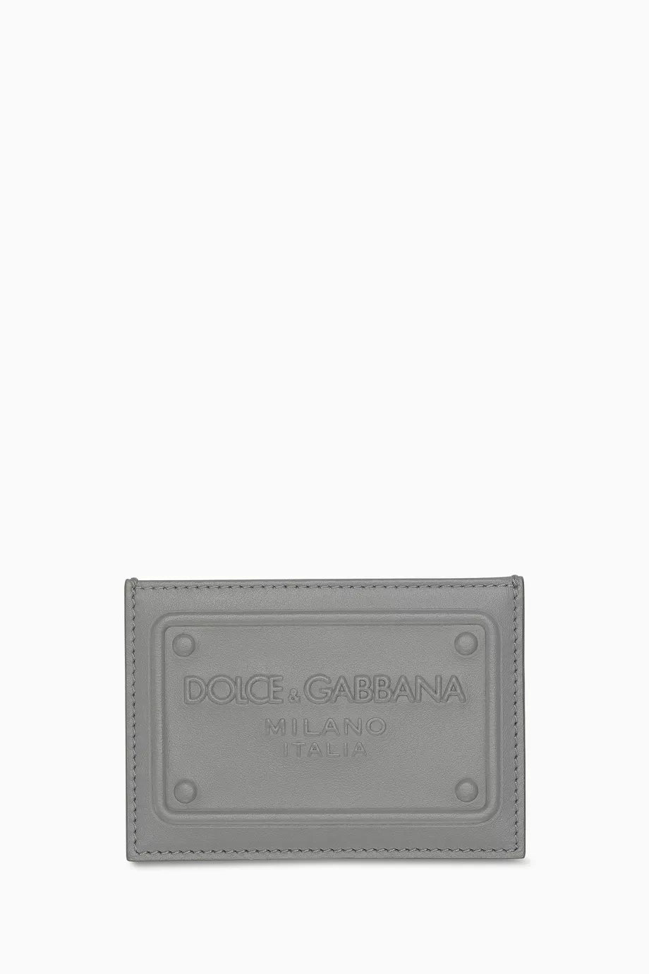 DOLCE & GABBANA Logo Plaque Cardholder in Leather Grey