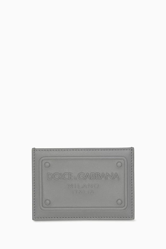 DOLCE & GABBANA Logo Plaque Cardholder in Leather Grey