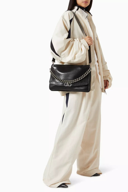 Balenciaga  Large BB Soft Flap Shoulder Bag in Leather Black