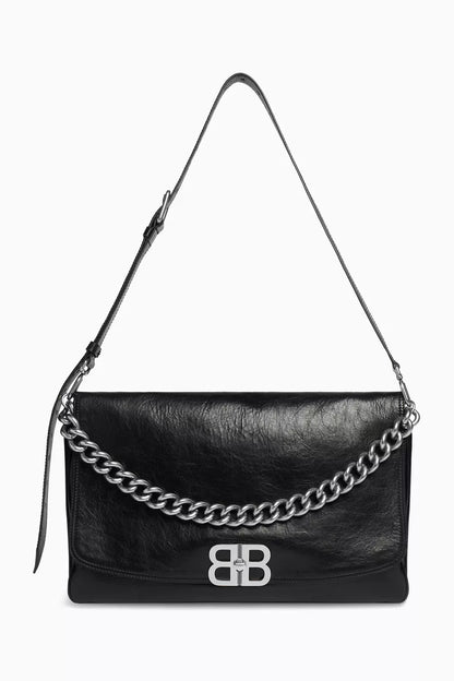 Balenciaga  Large BB Soft Flap Shoulder Bag in Leather Black