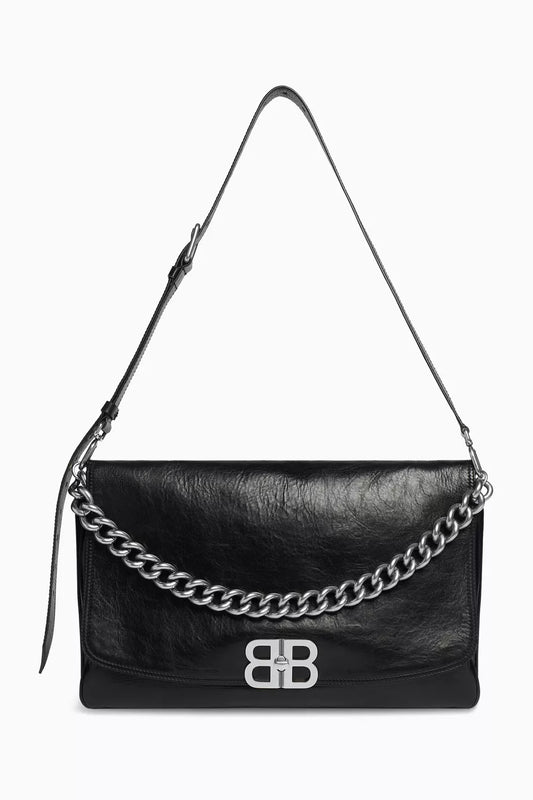 Balenciaga  Large BB Soft Flap Shoulder Bag in Leather Black