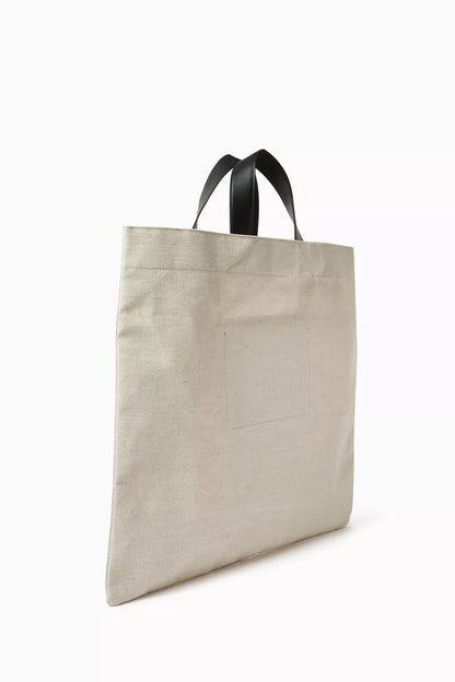 Jil Sander Book Flat Square Shopper in Cotton-linen Canvas