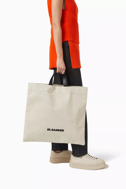 Jil Sander Book Flat Square Shopper in Cotton-linen Canvas