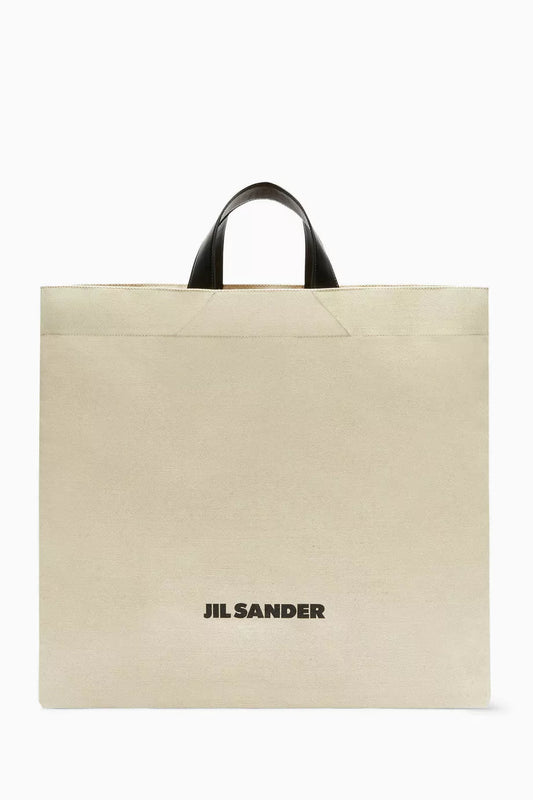 Jil Sander Book Flat Square Shopper in Cotton-linen Canvas