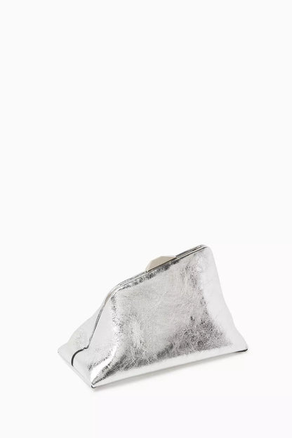 The Attico Day Off Craquele Shoulder Bag in Metallic Leather