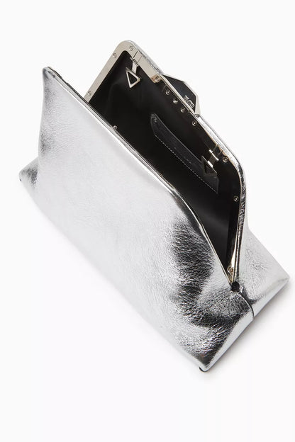 The Attico Day Off Craquele Shoulder Bag in Metallic Leather
